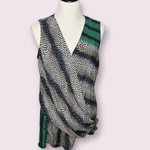 Nic + Zoe Women's Black Green Surplus Asymmetrical Sleeveless Blouse Size L